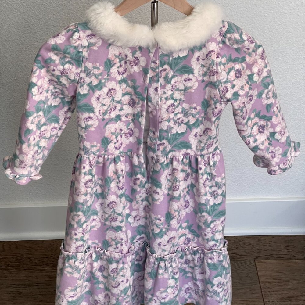 Janie and Jack purple floral dress with faux fur collar EUC like-new - Picture 2 of 9
